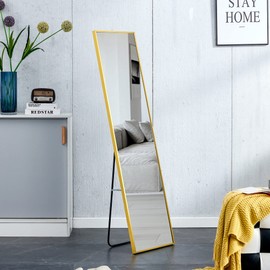 LKJYBG 59" x 15.7" Full-Length Mirror Wall Mounted/Floor Mounted Dressing Mirror with Aluminum Alloy Metal Frame for Living Room Bedroom Cloakroom Golden