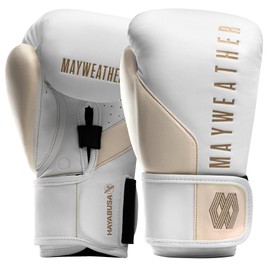 Hayabusa Mayweather Champ Boxing Gloves for Men and Women - White/Gold, 10oz
