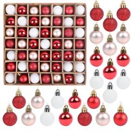 VEYLIN Christmas Mini Baubles, 49pcs 3cm Red Christmas Tree Baubles Glitter Christmas Baubles for Christmas Tree Decoration (Red and White)