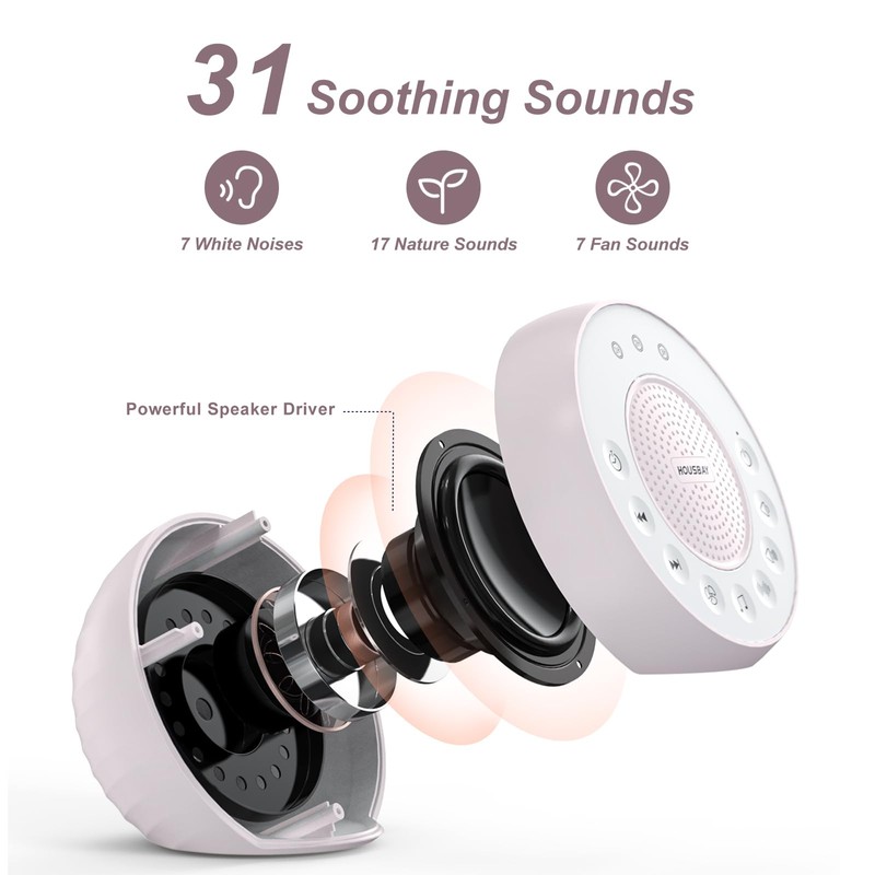 Housbay White Noise Machine with 31 High Fidelity Soothing Sounds,