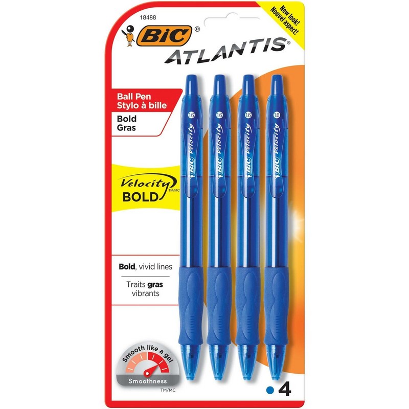BIC Velocity Bold Retractable Ball Pen - Blue Ink, 4-Count