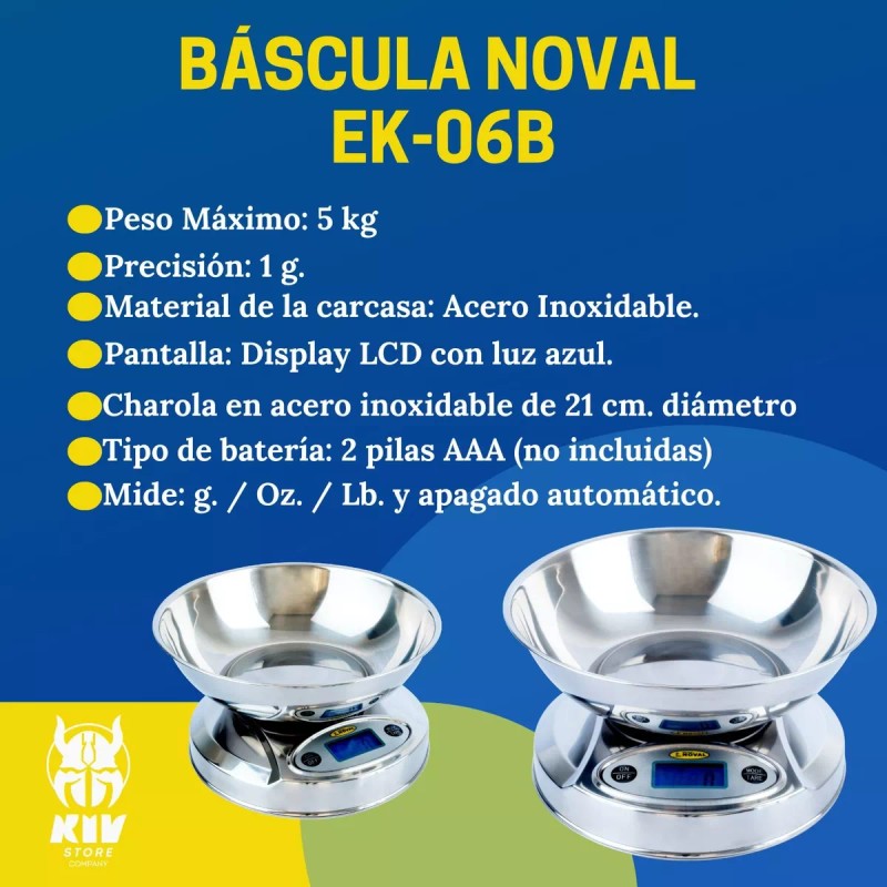 Noval Báscula Noval Digital Para Cocina 5kg Y Charola Acero