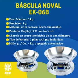 Noval Báscula Noval Digital Para Cocina 5kg Y Charola Acero 21cm