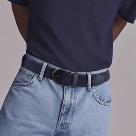 Mile High Life | Braided Stretch Elastic Belts | Pin Oval Solid Black Belt Buckle | PU Loop End Tip Men/Women/Junior Belt