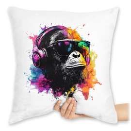 Shirtracer Kissen 40x40 Zierkissen - DJ AFFE cool Monkey Geschenk Festival I Coole Musik Geschenke Gaming I DJ Geschenk Affen - 40 x 40 cm - Weiß