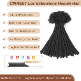 Loc Extensions Human Hair Locs Extensions 6 Inch Dreads Extensions for Men Women 0.6 cm Short Dreadlock Extensions Human Hair Natural Black Full Handmade Permanent Locs (0.6cm 1B 6in 30 Strands)
