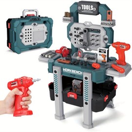 Kids Tool Set, Toddler Tool Bench Set with Realistic Tools Kit, Kids Workbench with Toy Drill, Pretend Play Learning Construction Toy Tool Set,Kids Tool Box for Boys Girls (Green) - Color: 78pcs