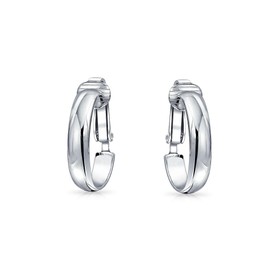 Classic Basic Simple Polished Lightweight Clip On Hoop Earrings For Women Non Pierced Ears .925 Sterling Silver .75 Diameter