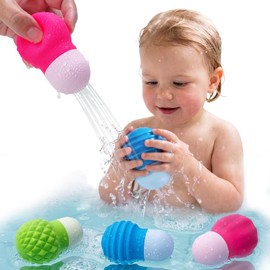 Sensory Water Squeeze Bath Toys, 3Pack Silicone Pool Floating Bulb Toys for Toddlers Kids 1-3, Mold Free Textured Water Table Fidget Toys Stocking Stuffers Gifts for Baby Boys & Girls 2-4