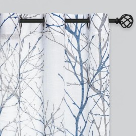 Unbranded Linen Semi-Blackout Curtains, 54-Inch Length, Gray Tree Branch Pattern Curtains