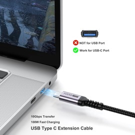 DteeDck USB C Extension Cable 6.6ft, USB C to USB C Male to Female, Type C Extender Cord USB3.1 Gen2 100W Fast Charging 10Gbps Transfer Compatibility with Laptop Tablet Mobile Phone