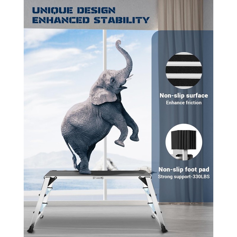 𝐖𝐨𝐫𝐤 𝐏𝐥𝐚𝐭𝐟𝐨𝐫𝐦 𝐓𝐰𝐨 𝐒𝐭𝐞𝐩 𝐋𝐚𝐝𝐝𝐞𝐫, 50×12×27 Aluminum Platform Non-Slip, Heavy