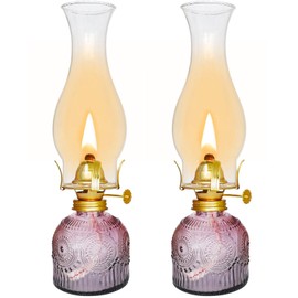 2 Pieces Large Chamber Oil Lamps, Glass Clear Color Kerosene Lamps for Indoor Use Home Decorative Hurricane Lamp Oil Lantern 11" Vintage Oil Lamp for Tabletop Decor Lighting