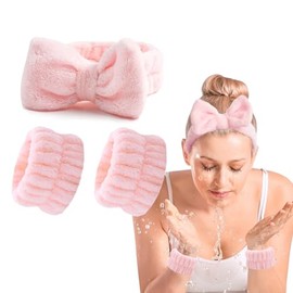 OWITER Skincare Headband and Wristbands Make Up Headband Wrist Bands for Face Washing Spa and Wristband Set Face Wash (Blush, 1)