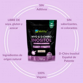 Myo Y D-chiro Inositol 130gr Wellthy Con Chirositol 40:1 Sabor Sin Sabor