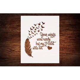 Wings Ready, Heart Not Stencil, 8.5 x 11 Inch - Reusable Mylar Template with Feather and Birds Design for Inspirational Crafts