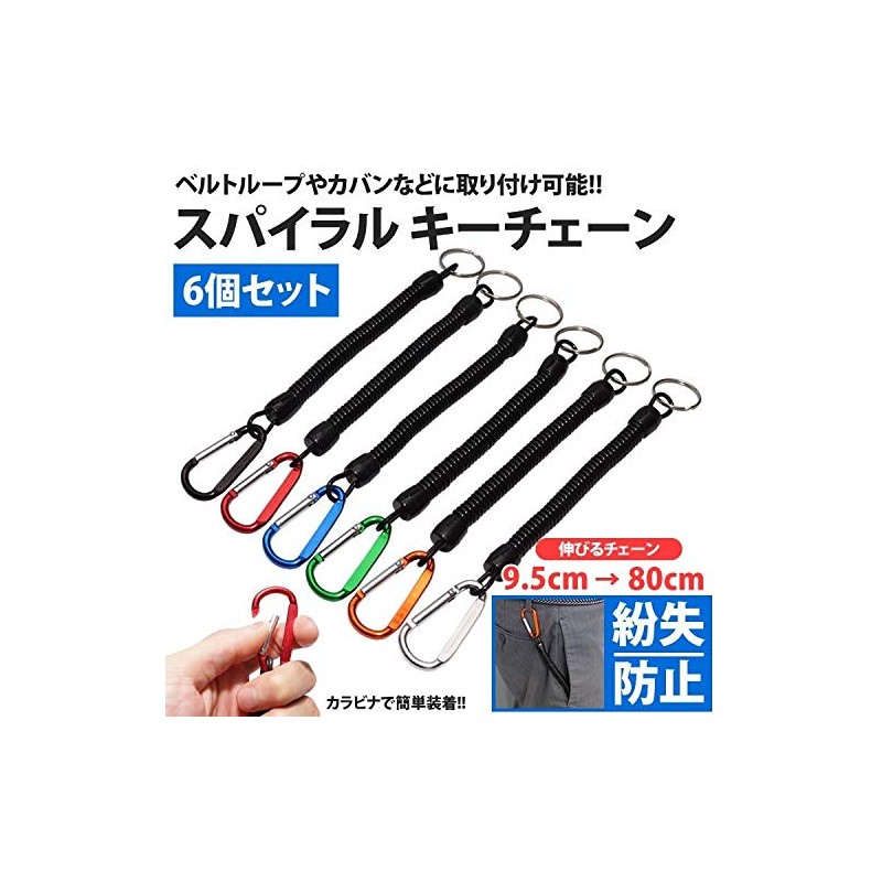 KOYOKOMA Spiral Keychain Set of 6 with Carabiner Keyring, Keyring,