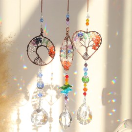 3pcs Crystal Suncatchers for Windows Hanging Tree of Life Sun Catchers Decor with Prisms for Home Indoor Outdoor Car Making Rainbows