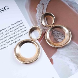 Inilbran Boho Circle Dangle Earrings Gold Double Circle Earrings Vintage Round Geometric Earrings Exaggerate Punk Earrings Jewelry for Women and Girls