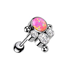 Pierced Owl 16GA G23 Implant Grade Titanium Synthetic Opal with CZ Crystal Ball Cluster Threadless Push-in Barbell (Pink)