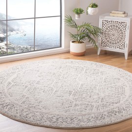 SAFAVIEH Tulum Collection Area Rug - 9' Round, Ivory & Grey, Moroccan Boho Distressed Design, Non-Shedding & Easy to Clean, Ideal for Living Room, Bedroom, Dining Space (TUL264A)