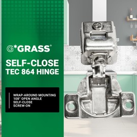 10 Pack Rok Hardware Grass TEC 864 108 Degree 1-1/4" Overlay Self Close Screw On Compact Cabinet Hinge 04493-15 3-Way Adjustment 45mm Screw Hole Pattern, G04493-15