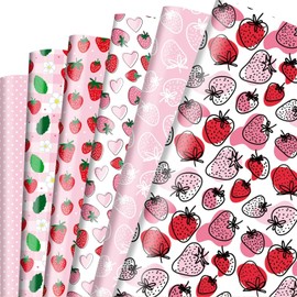 Dtiafu 6Pcs Strawberry Wrapping Paper Pink Cute Wrapping Paper Bulk Folded Flat Strawberry Art Paper for Birthday Baby Shower Spring Summer Fall DIY Crafts Gift Wrapping, 20 x 28 Inch
