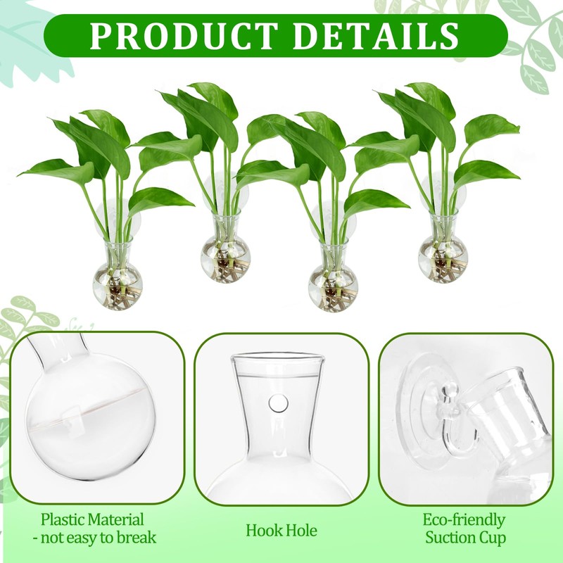 Bunmery 4 pcs Window Propagation Stations, Suction Cup Plastic Plant