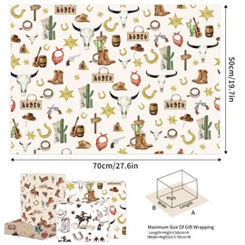 CRASHOT Western Cowboy Wrapping Paper - 12 Sheet Wild West Rodeo Wrapping Paper, Horse Cactus Style Gifts Wrap Paper for Christmas Party Birthday Holiday Baby Shower (Not Roll, 19.7 x 27.6 Inch)