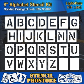 Pavement Stencils - 8 inch Alphabet KIT Stencil Set - (28 Piece) - 8" x 6" x 1/16" (63 mil) - Light-Duty