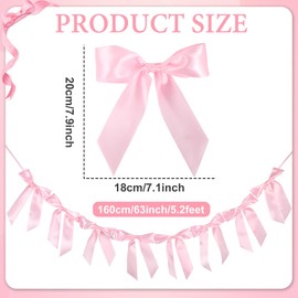 Qyeahkj Bow Garland Banner for Bachelorette Party Decorations Pink Bowknot Hanging Garland Banner Coquette Birthday Party Supplies for Wedding Bridal Shower Engagement Baby Shower Party Favors