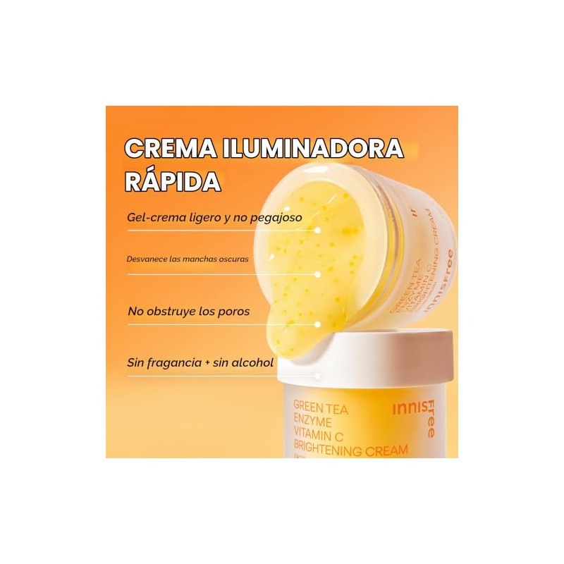 Innisfree Crema Iluminadora Enzima Verde Hidratante Facial Coreana Manchas Oscuras