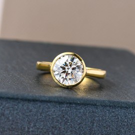 TJC Moissanite Solitaire Ring In Yellow Gold Plated 925 Sterling Silver Engagement Ring for Women Size L Bezel Setting