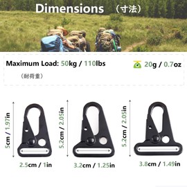 JEELAD Enlarged Mouth Clips Tactical Gear Keychain Hooks Sling Clasp Carabiner Clips Buckle with Spring for Outdoor Paracord Outdoors Bag Backpack