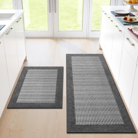StepRite StepRite Kitchen Mats for Floor, Non-Slip Kitchen Rugs Set of 2 PCS, Super Absorbent Washable Kitchen Mats with Rubber Backing, Runner Mats for Front of Sink (20"x32"+20"x60" Grey)