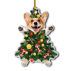 2024 Corgi Christmas Tree Ornament - Festive Holiday Acrylic Hanging Decoration with Adorable Corgi Dog - Corgi Dog Christmas Tree Topper Ornament