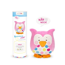 kullaloo Sewing Kit and Sewing Pattern (Pattern/Fabric Bundle to make your own: Lou Owl Soft Toy in Pink incl. Minky de/en) Material Set, Pink, 10.5 x 10.5 x 31 cm