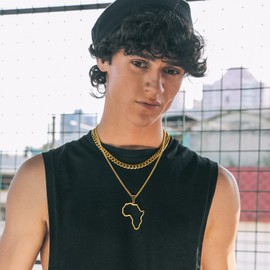 Richsteel Gold Africa Map Outline Pendant Necklace Men South African Chain for Women