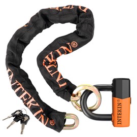 INTEKIN 3.6FT Heavy Duty Chain Lock - 10mm/0.42inch Thick Bike Chain with 16mm/0.64inch Disc Lock for Motorcycles, Scooters, Gates and More, Orange