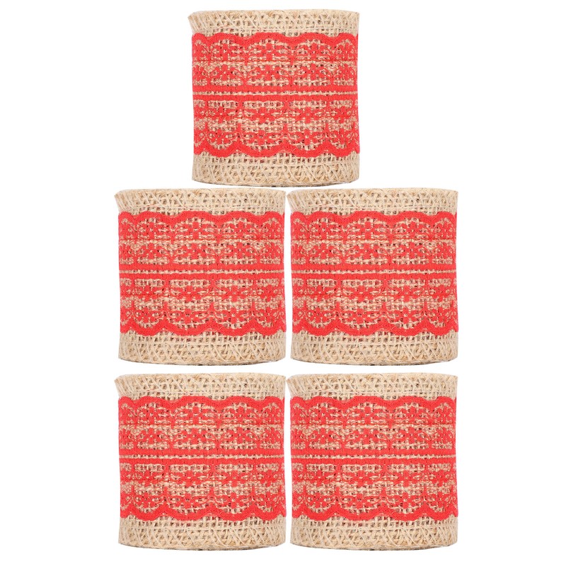 5Pcs Burlap Ribbon Lace Linen Roll Jute Belt DIY Hand