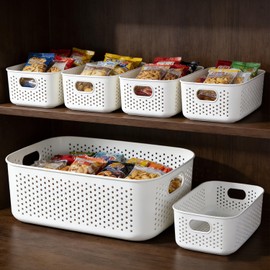 LivLab Mker Food Storage Container Sets BPA-Free Plastic Stackable Shelf Baskets for Kitchen Pantry Organization, Fruits, Vegetable, Snacks