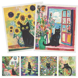 InIsaJace Swedish Dishcloths for Kitchen, 6 Pack Oil Painting Black Cat Reusable Paper Towels Washable, Absorbent Dish Rags for Washing Dishes Housewarming Gifts
