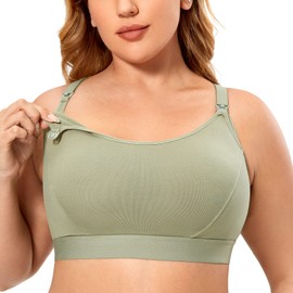 Gratlin Women's Plus Size Nursing Bra Support Nursing Sports Bra Cotton Breastfeeding Maternity Bras Grey Olive 3X-Large