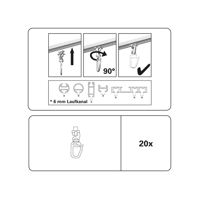 Gardinia 31552 Drehgleiter for Curtain Rods with Inner Chicago Series
