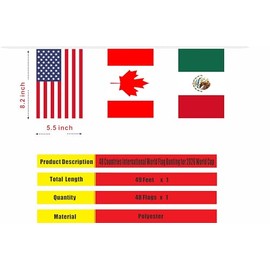 1 juego de 48 banderas internacionales del mundo para la Copa Mundial 2026, mini guirnalda de 48 banderas de fútbol, decoración para fiestas, eventos 