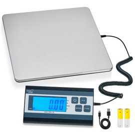 Smart Weigh Digital Postal Shipping Scale, 440 lb Capacity, 1 oz Readability, Hold & Tare Functions, Battery or USB-C Power, Corded Display, Stainless Steel Large Platform, Silver