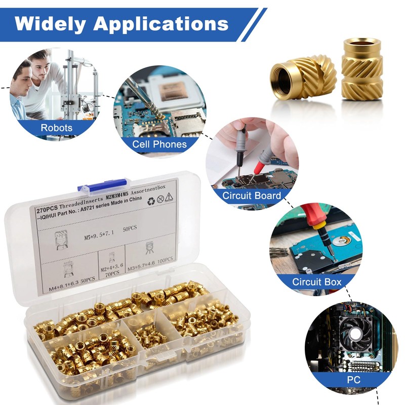 Pack of 271 Threaded Insert, M2 M3 M4 M5 Melting