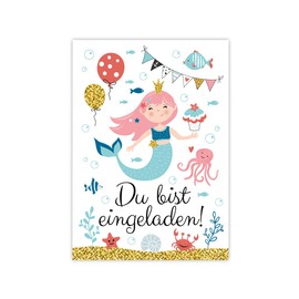 Minkocards 8 Invitation Cards Including 8 Envelopes for Children's Birthday Girls Mermaid Colourful Invitations for Birthday Children Invitation Set