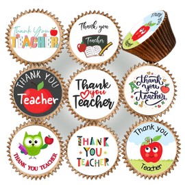 24 x PRE CUT THANK YOU TEACHER MIXED IMAGES EDIBLE WAFER CARD RICE PAPER 4.5 cms CUPCAKE TOPPERS DECORATIONS