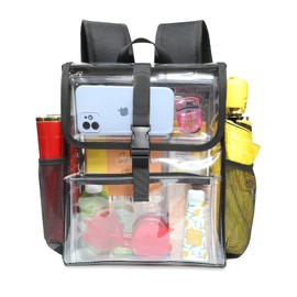 Clear Small Backpack Stadium Approved, 12x12x6 Clear Mini Backpack with Multiple Pockets for Work Music Festival Sports Events, Security Travel
